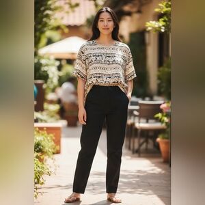 Vintage 90s Anna and Frank 100% Silk Boho Blouse Floral Geometric Print L